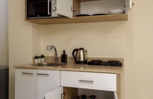 Cairo Apartment | Smart Compact Studio with Convertible Queen Bed , Sofa and Kitchenette and shared community garden
