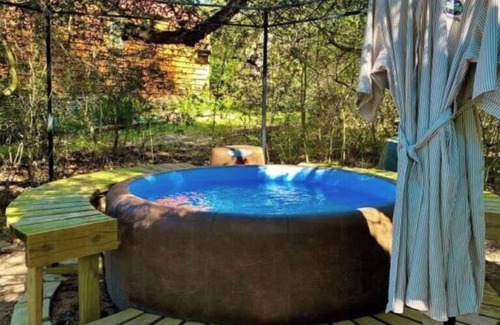 Cat Spring Cabin | Sunset Pond Private Cabin with Private Hot Tub & options to experience our Texas Safari!