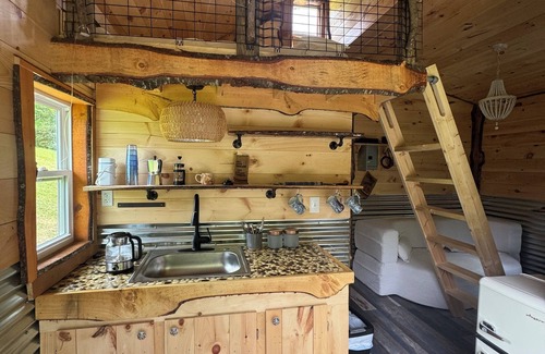 Hillsville Cabin | Tiny cabin sits by a bubbling, stocked creek. Pet friendly for a fee, hot tub