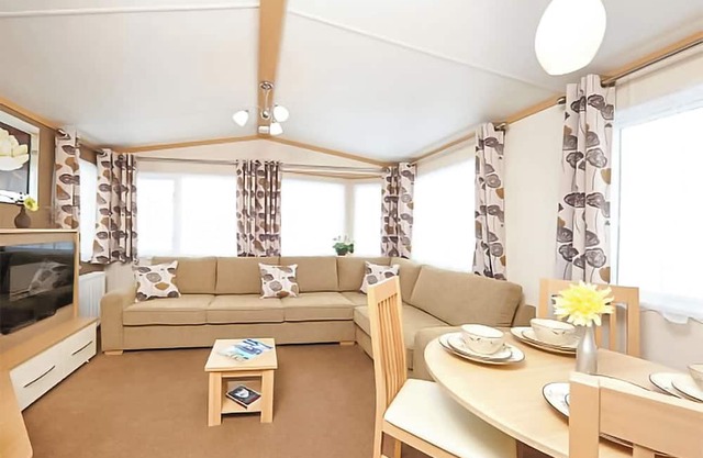 12ft-wide caravan with one double and one twin.