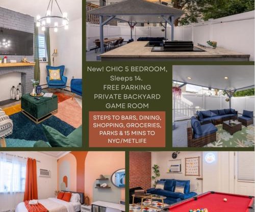 5BR 3BTH House, Steps to Bars, Dining, NYC Access with GameRm, Backyard with BBQ and Parking
