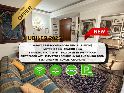 6 people, 3 parking spot, balconies, Metro B