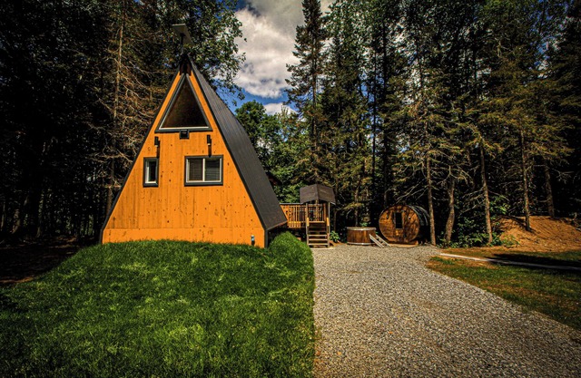 aframe in the woods.