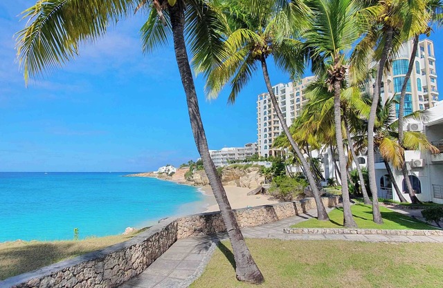 Beachfront condo at beautiful Cupecoy Beach Club. 2 bedroom, 3 bath, amenities!