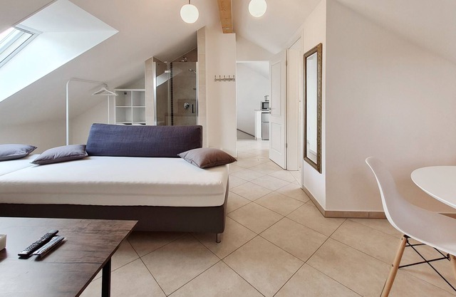 Close to fair! Special apartment (living room with shower) + priv. parking space