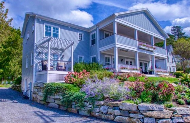 Elegant home with veranda & water view, walk to downtown Boothbay Harbor