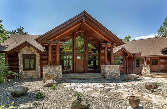 Family reunions at a large log cabin, lodge, family reunions, lake front
