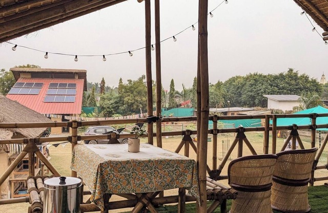 Glamping Bell Tent over a Bamboo Machaan