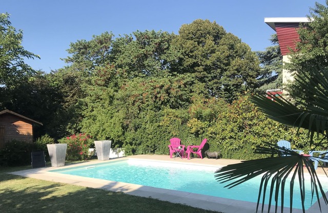 House with swimming pool in beautiful wooded garden