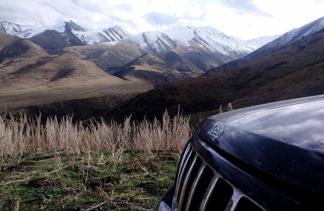 Jeep with camping equipment