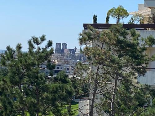 Le Mun,3 étoiles-T2-60m2-balcon-parking-wifi-linge-produits-face à la gerdarmerie-vue cathedrale