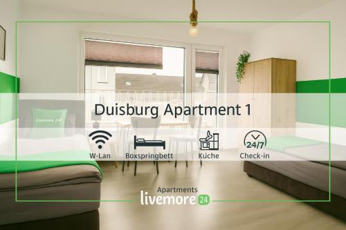 Livemore24 - Apartment 1 in Duisburg WLAN - Smart-TV - 24-7 Check-in und Küche
