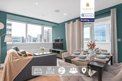 Luxury 3BDR Flat By Aurora WorkNest Short Lets & Serviced Accommodation London With Wi-Fi, Gym and Cinema