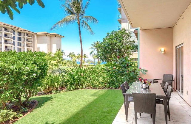 Maui Resort Rentals: Honua Kai Hokulani 112 – Super Quiet and Private Ground Floor 2BR, Easy Access to Pools, Beach, and BBQs, Large Lawn Area!