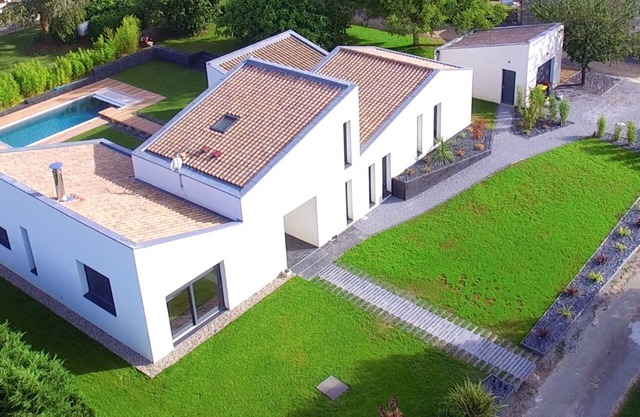 New all comfort design house with swimming pool in the middle of nature