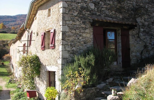 Old farm house in hamlet “Les Granges” with view across fields and mountains