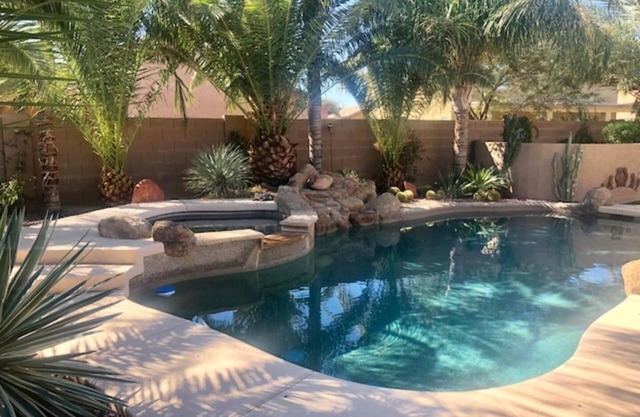 Private resort style backyard with heated pool & spa at Desert Dreams!