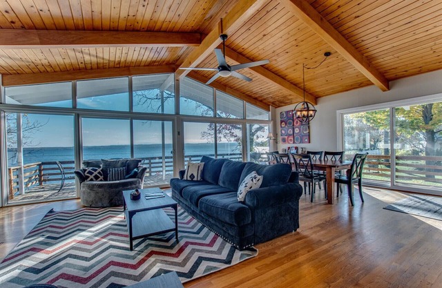 Spacious Lakefront Escape w/Beach, Stocked Kitchen, Near Wineries & Views!