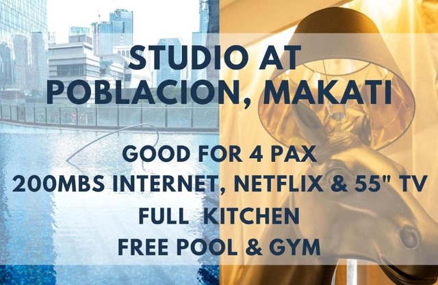 Studio for 4 with Netflix, 55in TV, 200Mbs net, in heart of Makati