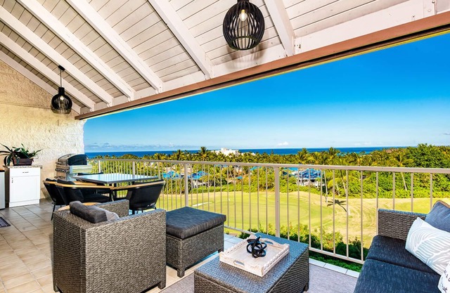 Upscale comfort at Punahele B304, looking at the Pacific ocean beyond the Kona Golf Course