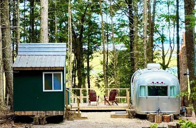 Vintage Downeast Airstream + Tiny House A-Frame Cabin near Acadia, Fabulous View