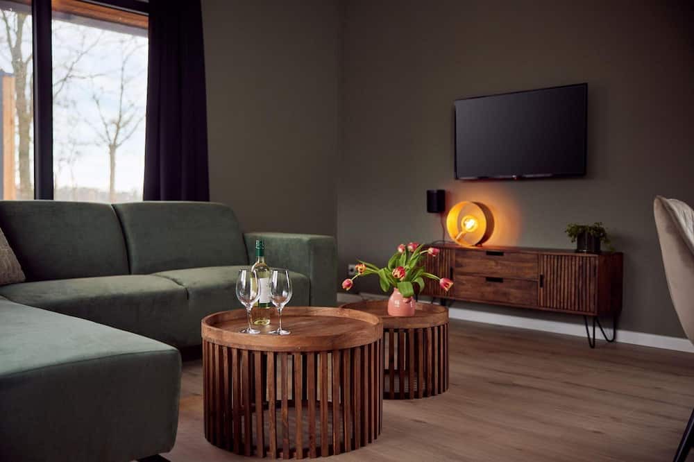 Lattrop House | The Amalia 4 Eco is a luxurious holiday home with a private sauna, a spacious living room, open kitchen, two bedrooms and a spacious patio.