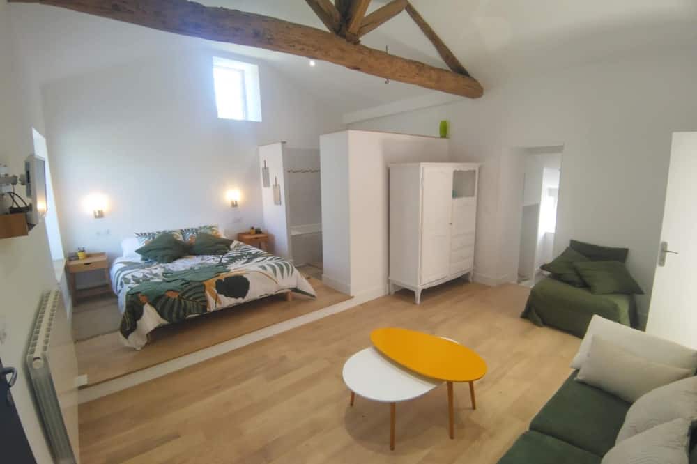 Monsireigne House | Renovated farmhouse guestroom with private terrace and lake view