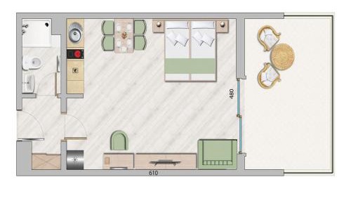 Comfort Studio Apartment with Terrace and Sea View